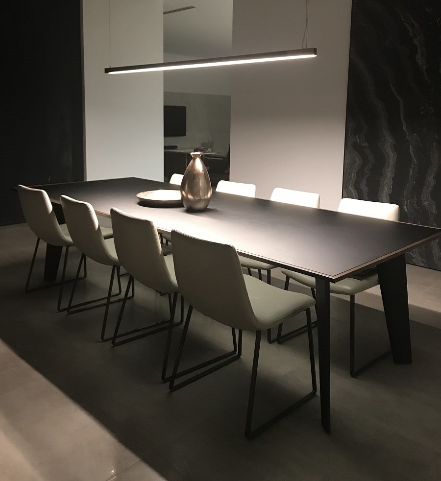 stunning dining table with long light over table