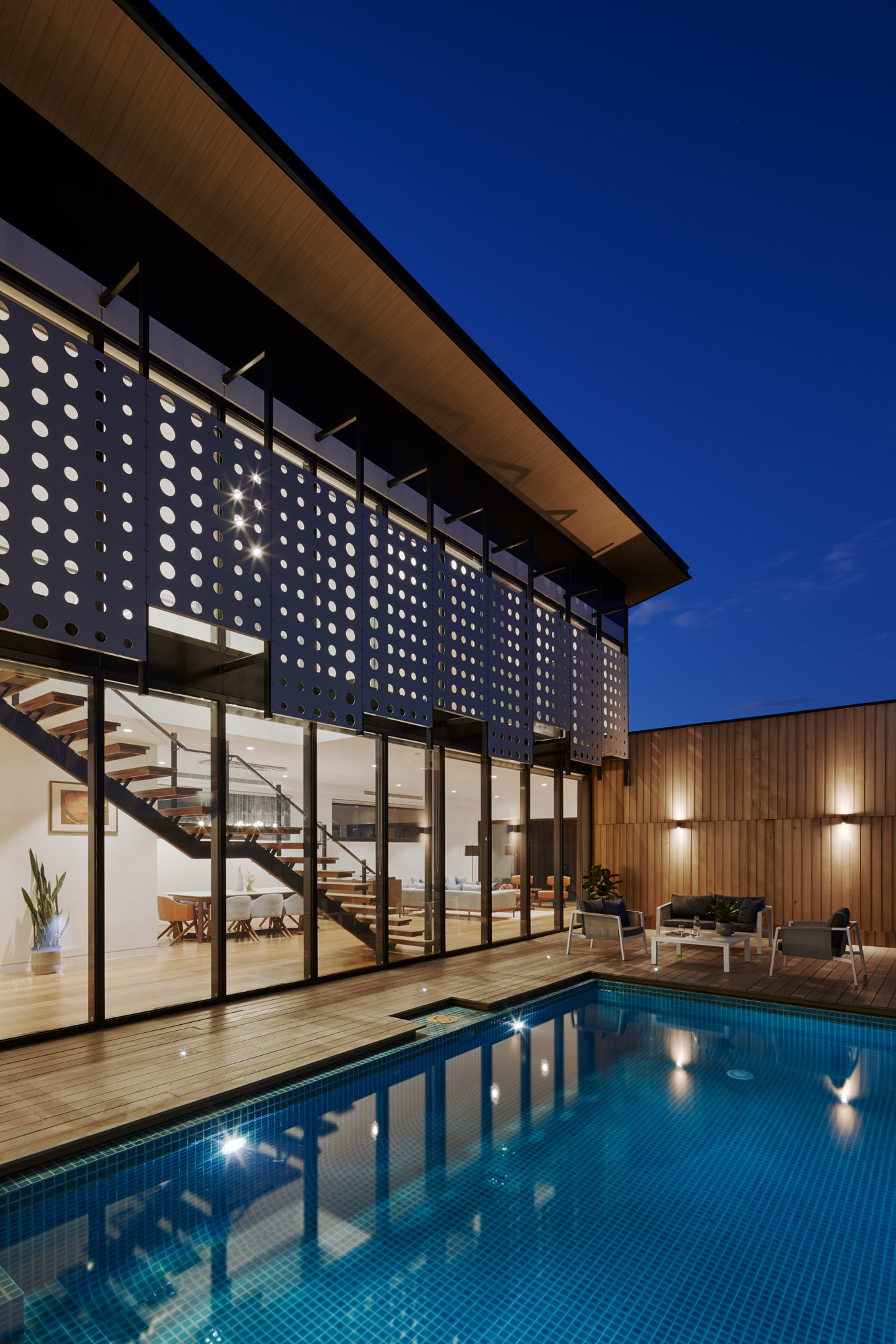 Luxury pool at Glen Waverley with outdoor lighting