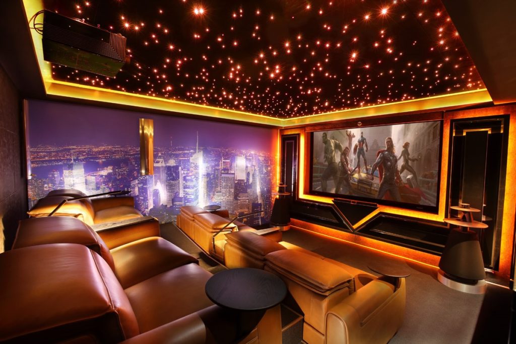 stunning home cinema with sparking roof lights in Toorak